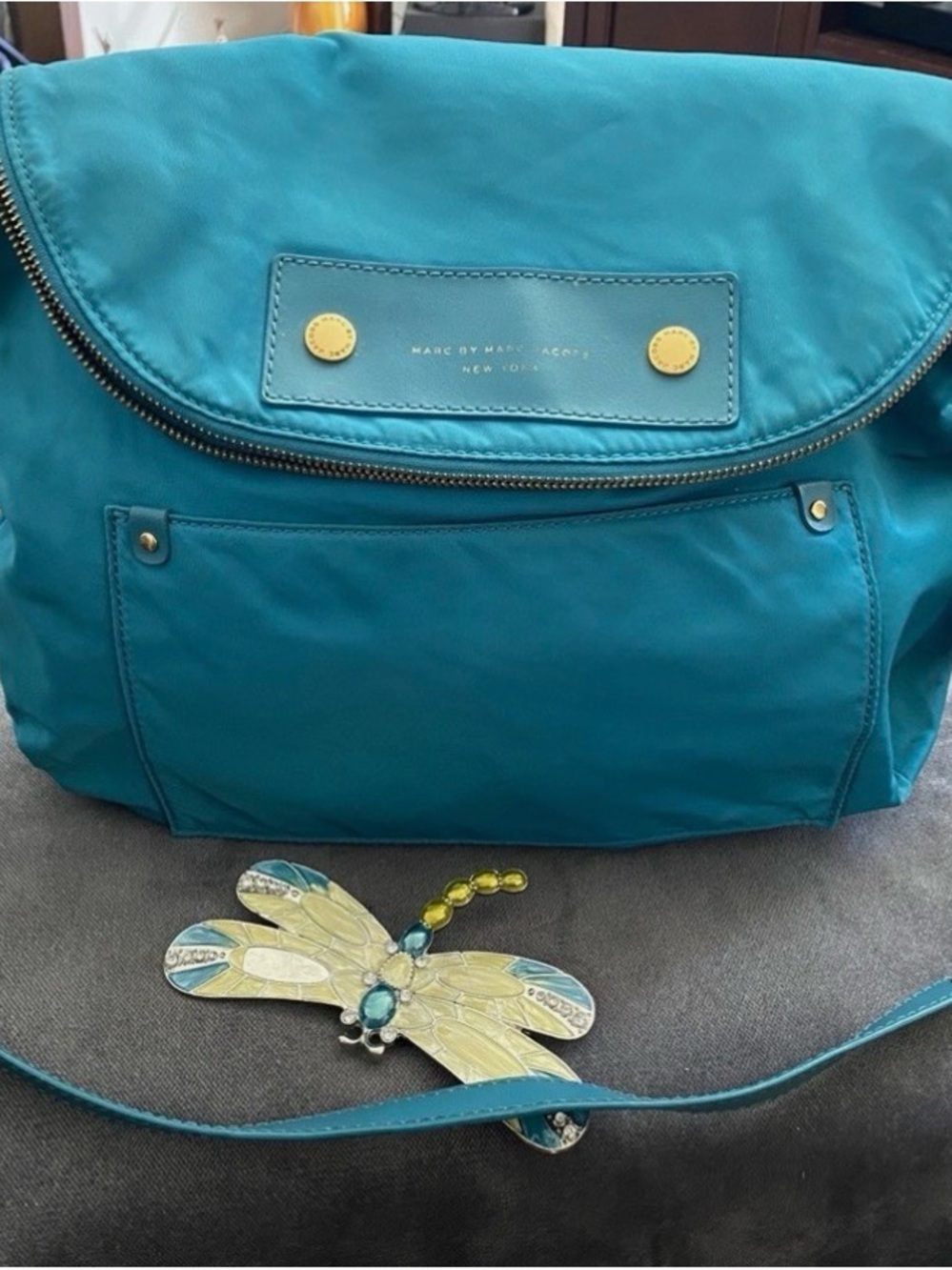 Marc by Marc Jacobs Teal Nylon Crossbody with Gold Accents